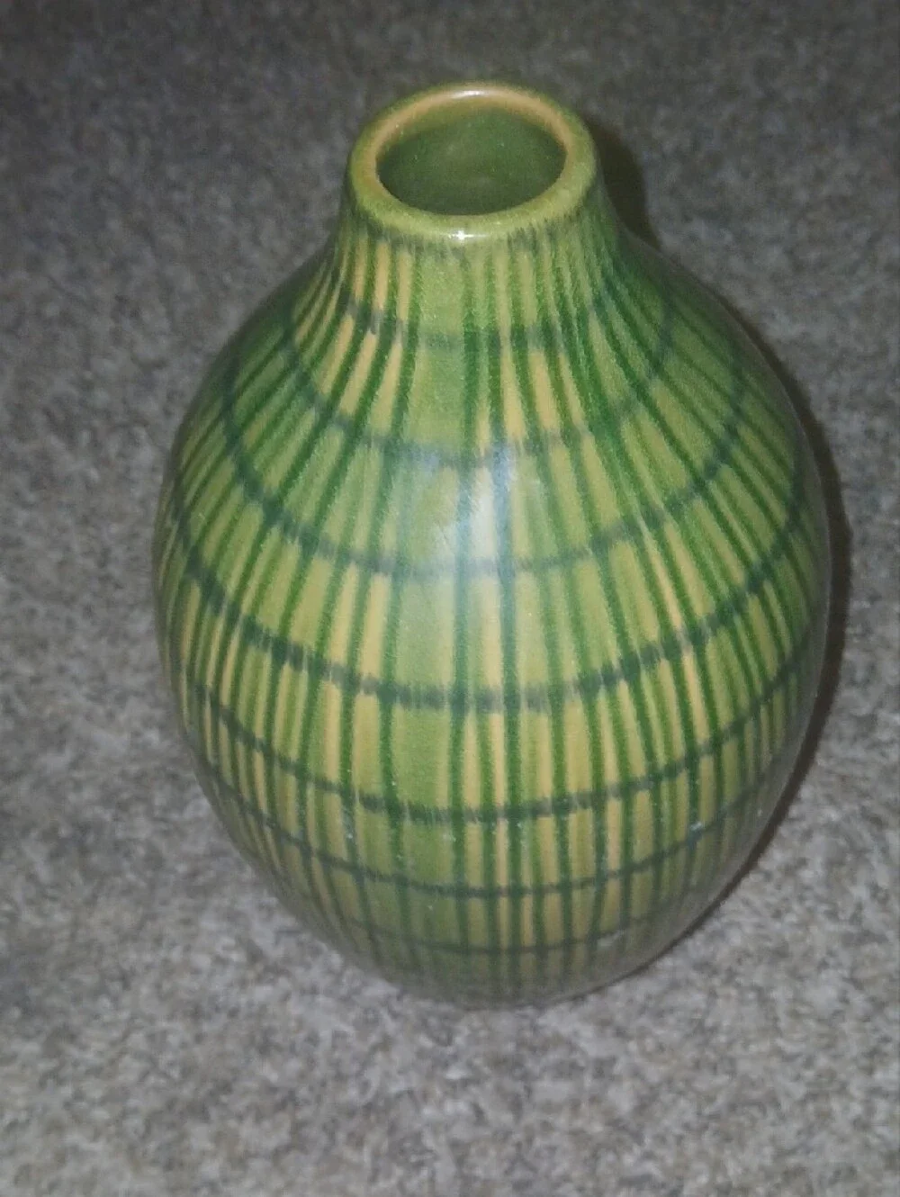 Green and Yellow Striped Ceramic Vase
